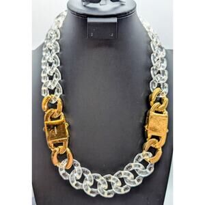 Vitaly Clear Lucite Cuban Chain Gold Tone Buckle Clasp Necklace & Bracelet Set